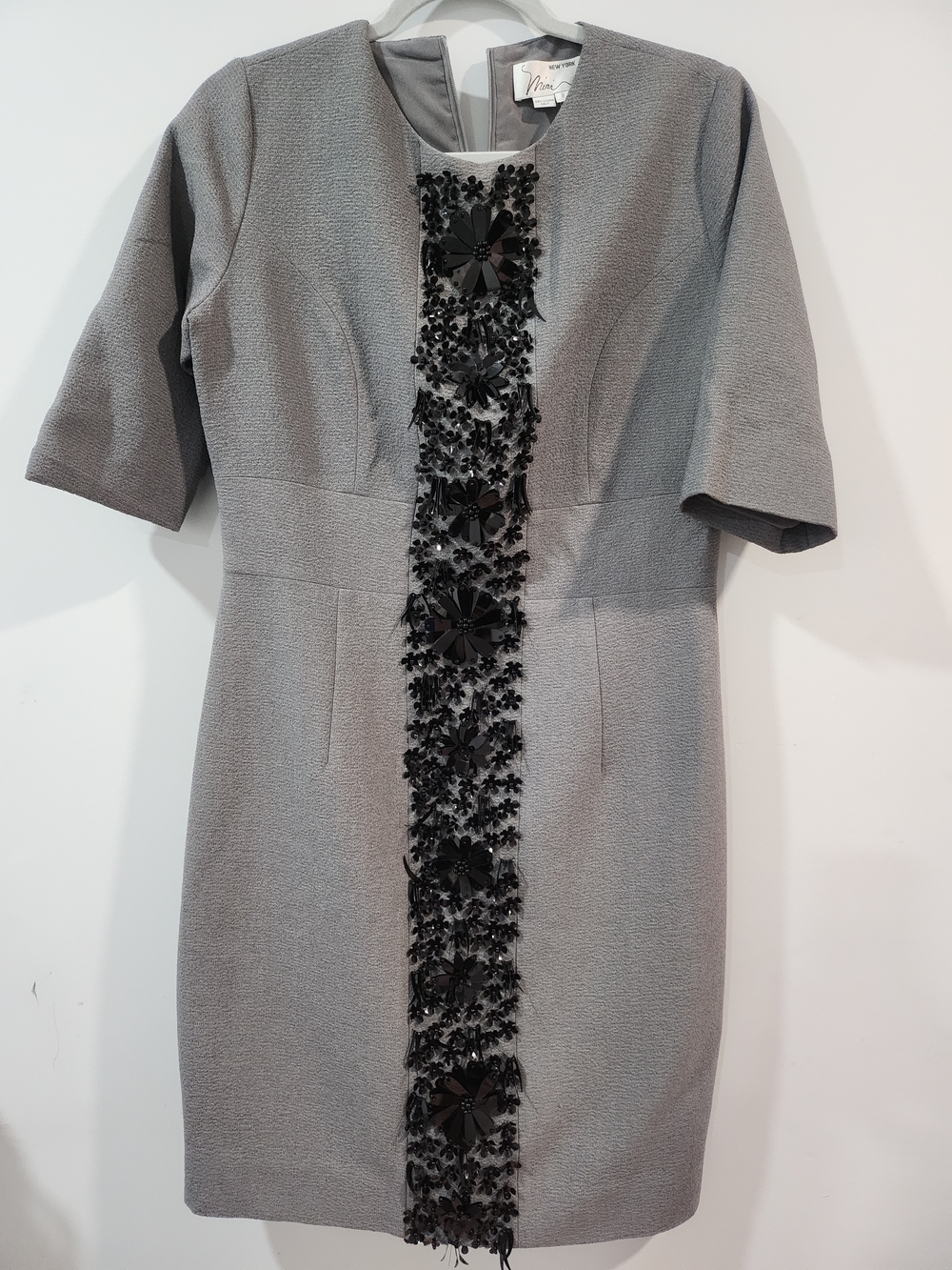 Vince Gray Textured Dress with Black Floral Appliqué - Picture 1 of 5